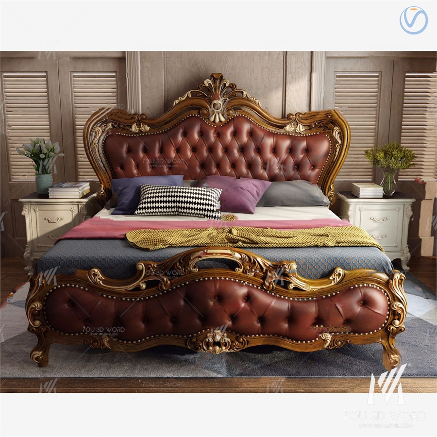 European double bed 3d model